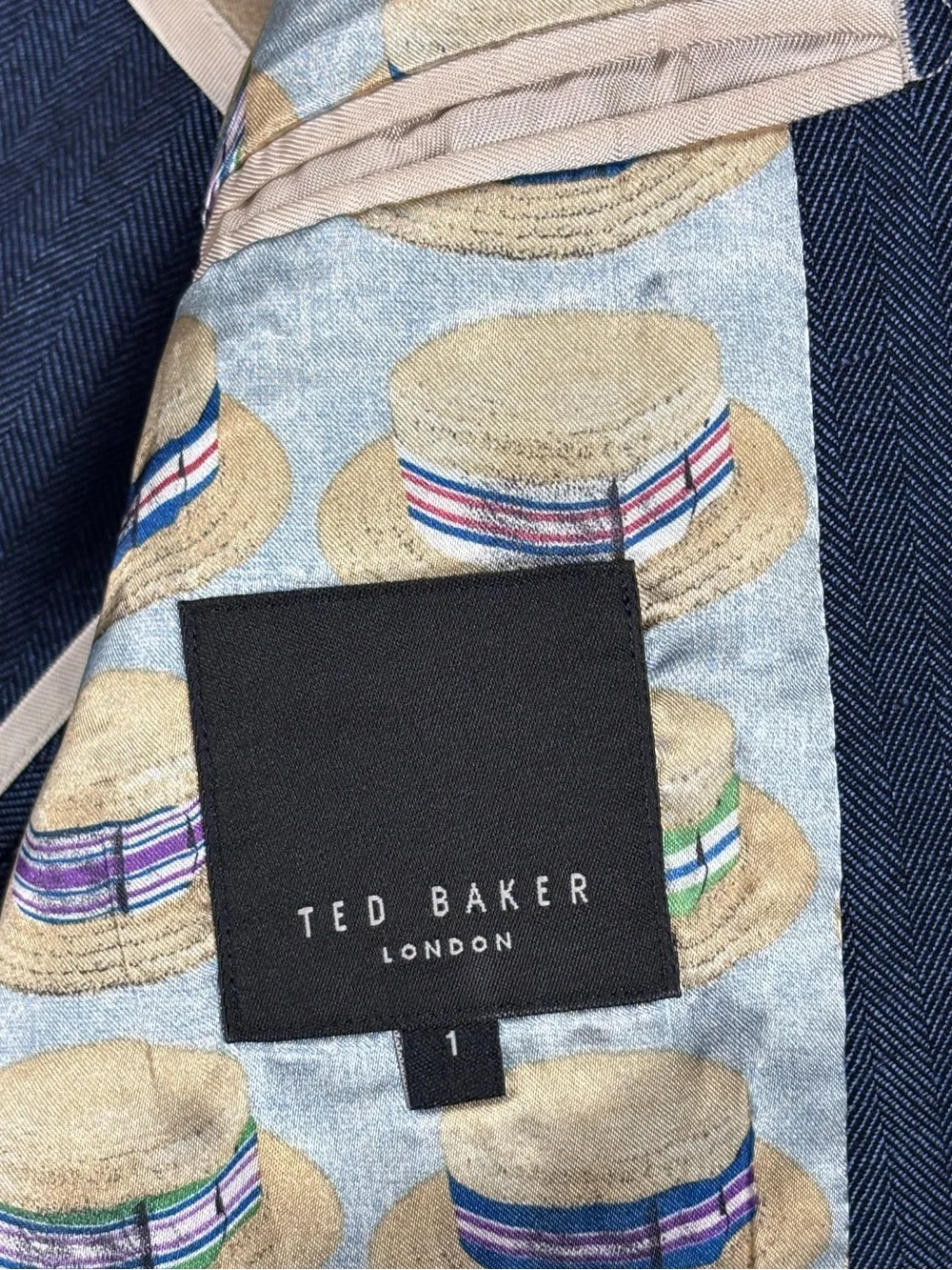 Ted Baker London Linen Cotton Herringbone Blazer Navy Sport Coat Size 1